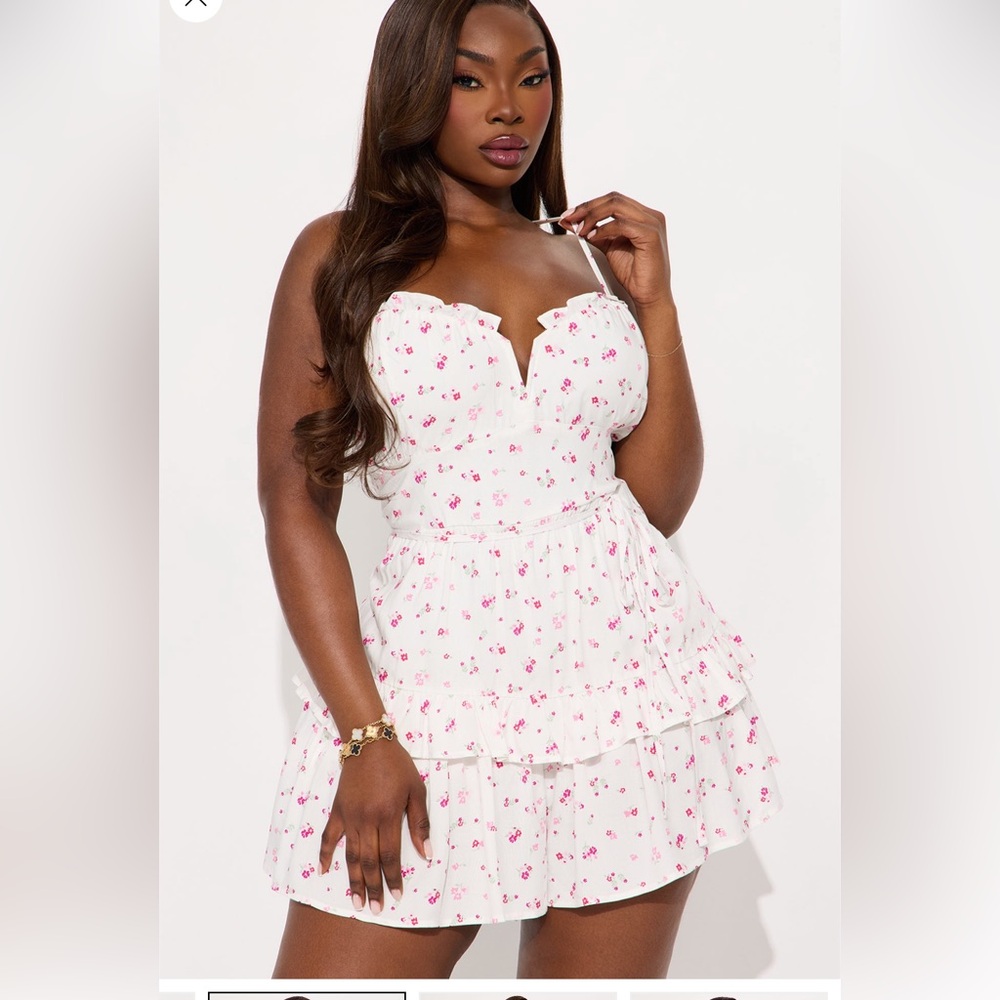 Light Pink and White Ruffle Trim Romper